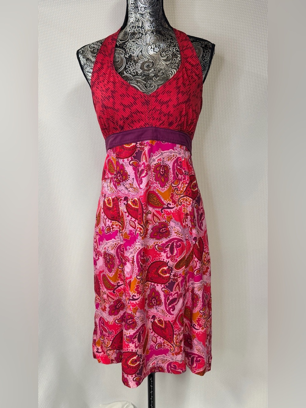 Athleta Pink and Magenta Paisley Halter Midi Dress